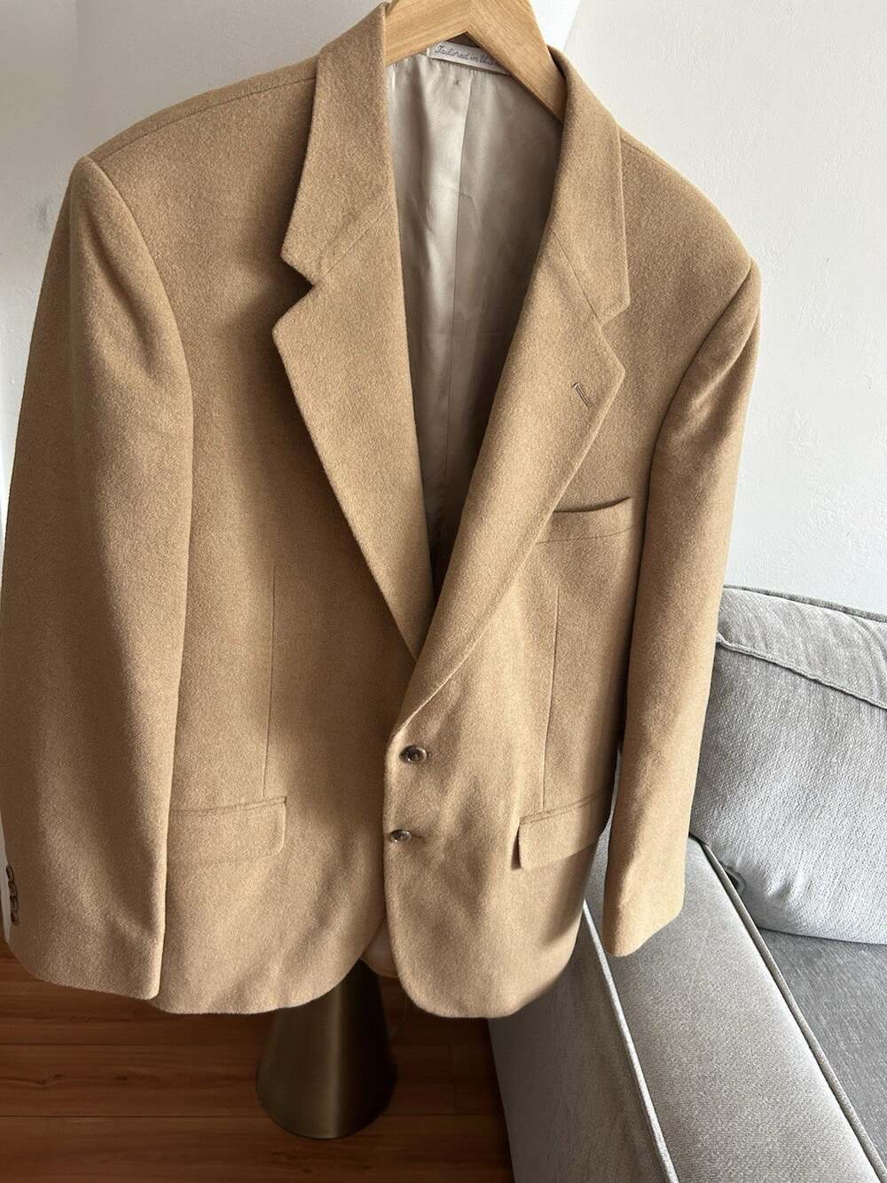 Vtg Club Room 100% Camel Hair Blazer 42L Coat Beige Tan Old Money Luxury USA